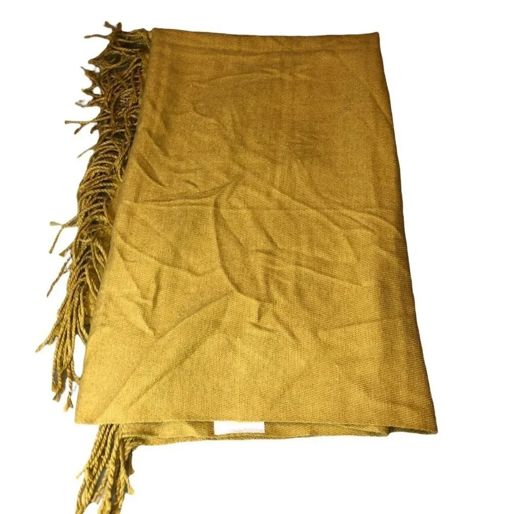 WEST ELM Mustard Acrylic Scarf Wrap with Fringe Edge Throw Blanket Shawl
